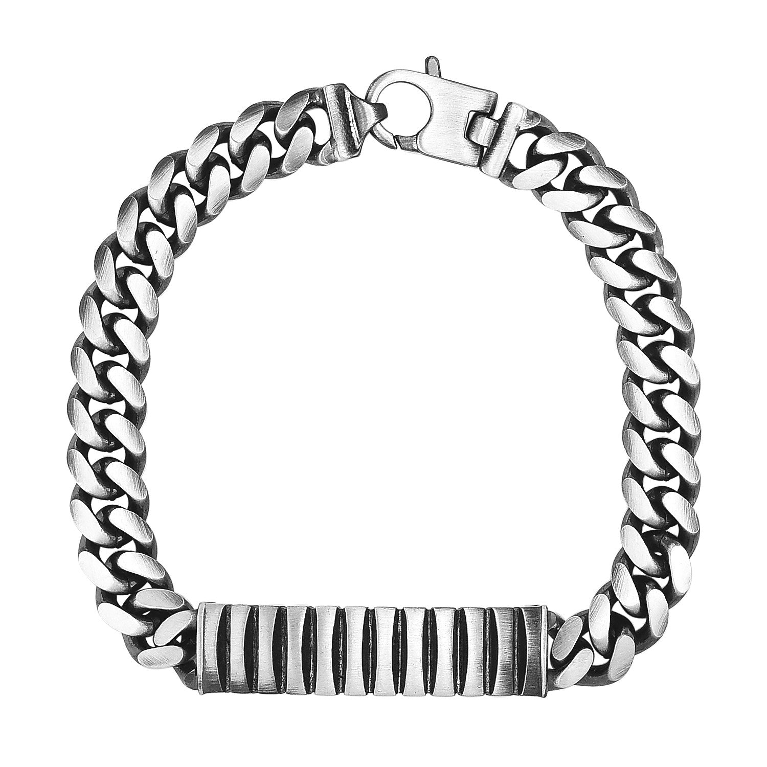 Cuban Link ID Style Bracelet in Sterling Silver w/Gunmetal Finish