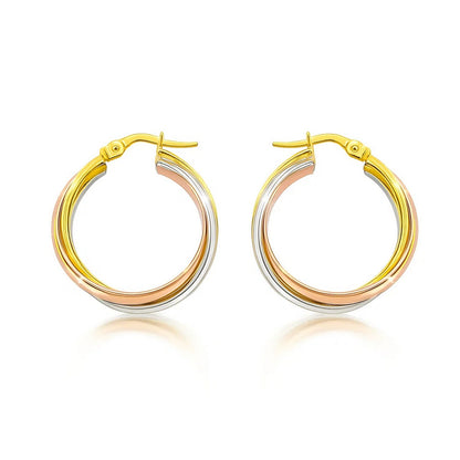 14K Tri Color Gold Woven Hoop Earrings
