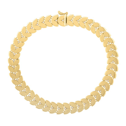 14k Gold 7 1/2-inch Laurel Leaf Bracelet w/Diamond (7.40 mm)