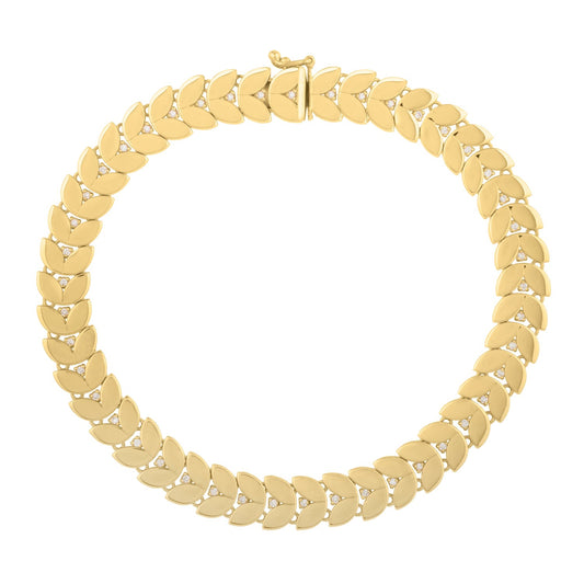 14k Gold 7 1/2-inch Laurel Leaf Bracelet w/Diamond (7.40 mm)