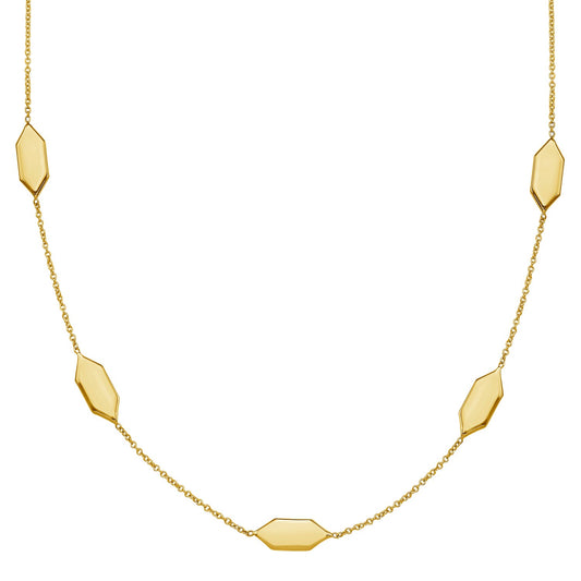 14K Gold Elongated Hexagon Link Necklace