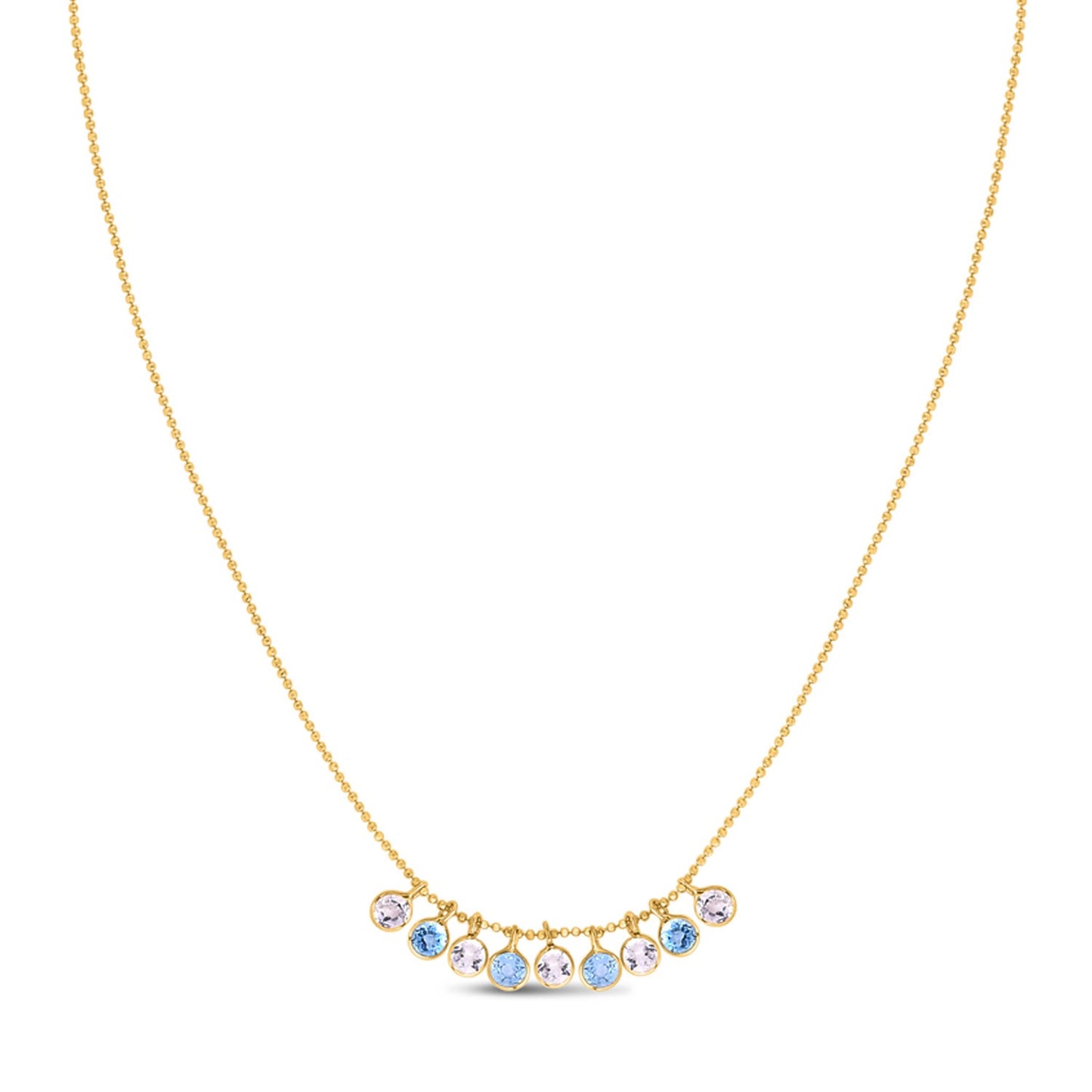14K Yellow Gold Blue & White Topaz Dancing Drop Necklace