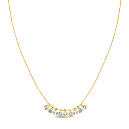 14K Yellow Gold Blue & White Topaz Dancing Drop Necklace