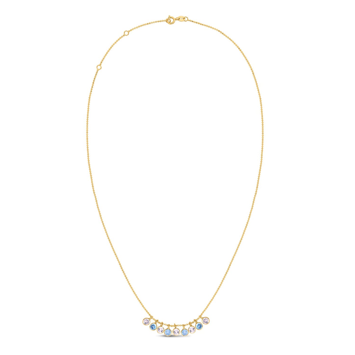 14K Yellow Gold Blue & White Topaz Dancing Drop Necklace