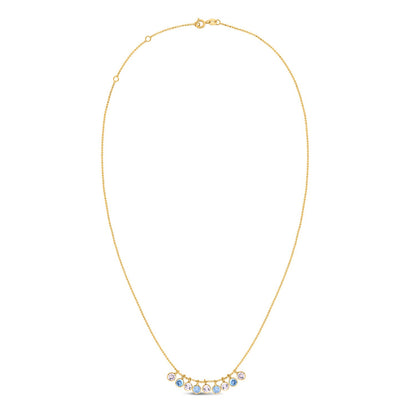 14K Yellow Gold Blue & White Topaz Dancing Drop Necklace