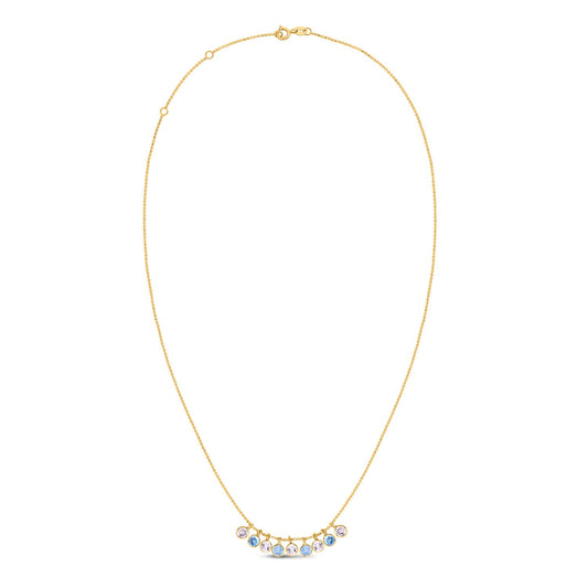 14K Yellow Gold Blue & White Topaz Dancing Drop Necklace