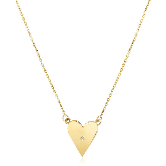 14k Gold High Polish Elongated Heart Necklace (.02 cttw)