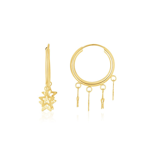 14K Gold Endless Star Charm Huggie Hoop Earrings