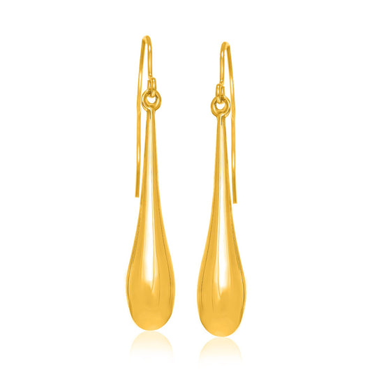 14k Gold Long Polished Teardrop Dangling Earrings