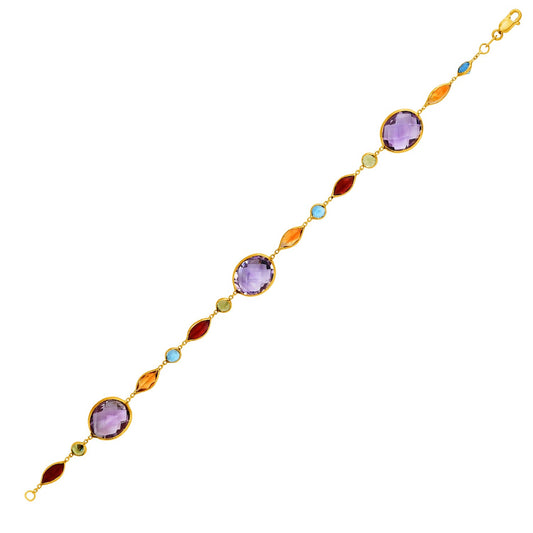 14k Gold Bracelet with Multi-Colored Stones (1.00 mm)