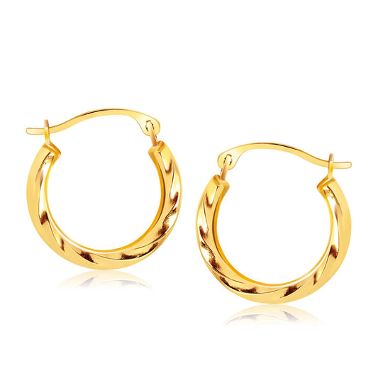 10k Gold Hoop Earrings in Textured Polished Style