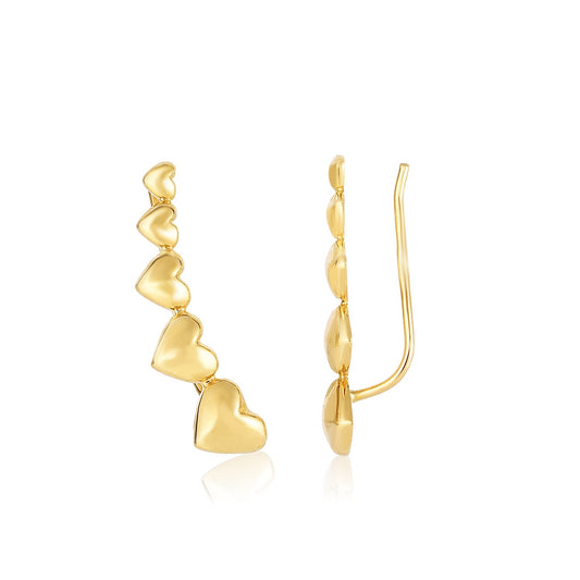 14k Gold Graduated Heart Climber Style Stud Earrings