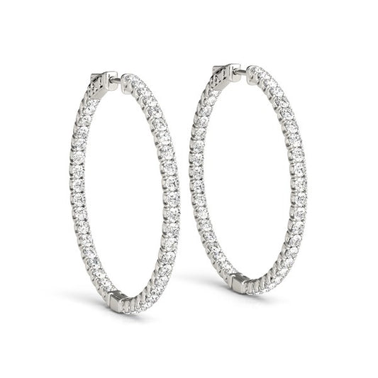 14k White Gold Diamond Hoop Earrings w/Shared Prong Setting (2 cttw)