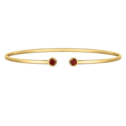 14K Yellow Gold Garnet Open Cuff Bangle (2.00 mm)