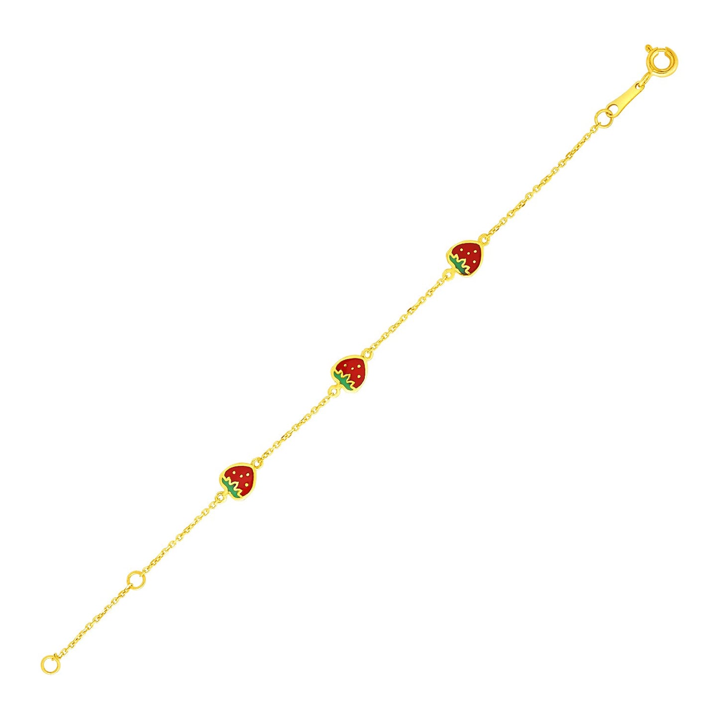 Gold Children's Bracelet w/Enameled Strawberries