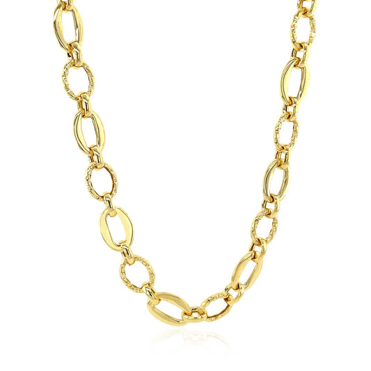 14k Gold Shiny & Textured Oval Link Necklace
