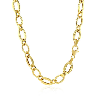 14k Gold Shiny & Textured Oval Link Necklace