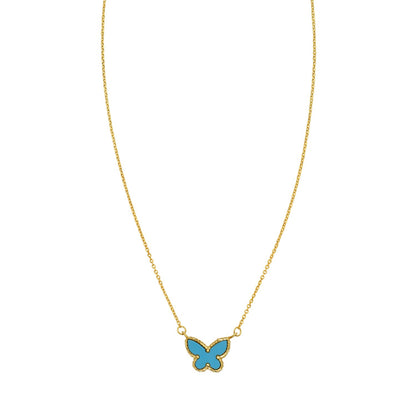 14K Yellow Gold Primavera Turquoise Butterfly Necklace