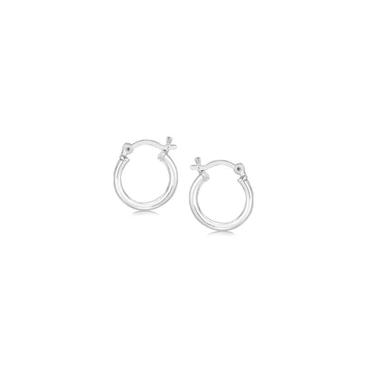 Sterling Silver Rhodium Plated Thin & Small Polished Hoop Earrings (2x10mm)