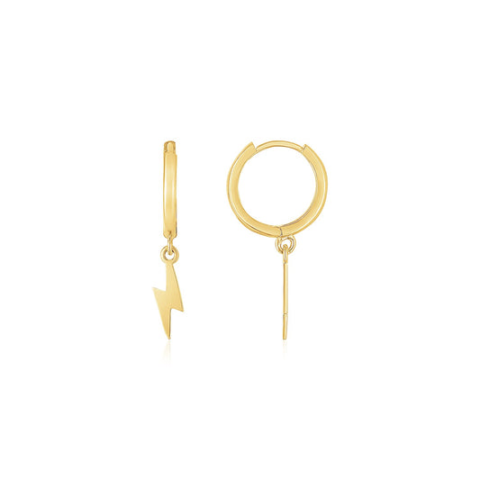 14K Gold Lighting Bolt Drop Hoop Earrings
