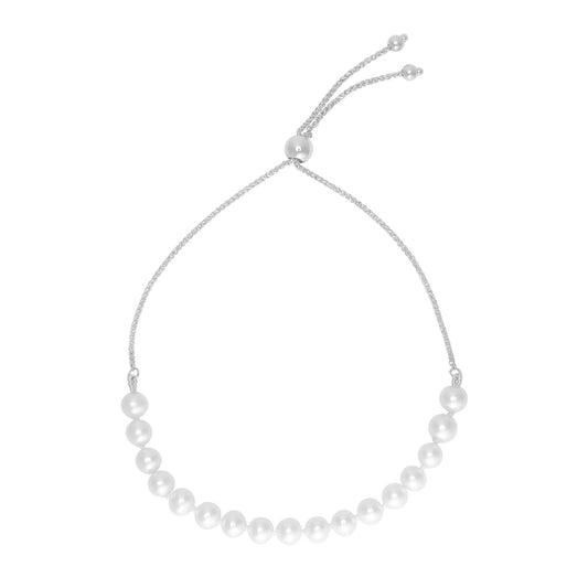 14k White Gold Adjustable Friendship Bracelet w/Pearls (5.00 mm)