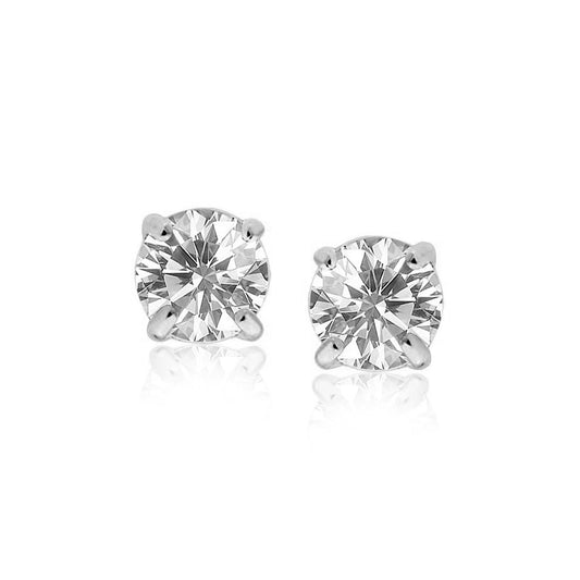 Sterling Silver Stud Earrings w/White Hue Faceted Cubic Zirconia 8mm