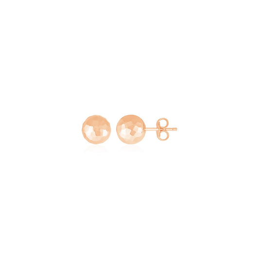 14k Rose Gold Ball Earrings w/Faceted Texture(7mm)