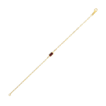 14K Yellow Gold Garnet Paperclip Bracelet (1.50 mm)