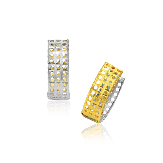 14k Two-Tone Gold Snuggable Earrings w/Mesh Style