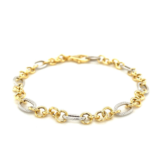 14k Two-Tone Gold Rope Motif Oval & Round Link Chain Bracelet (8.80 mm)