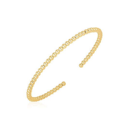 14k Gold High Polish Bead Cuff Bangle (3.00 mm)