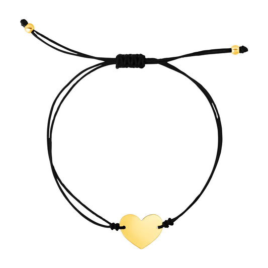 Black Cord Adjustable Bracelet with 14k yellow Gold Heart