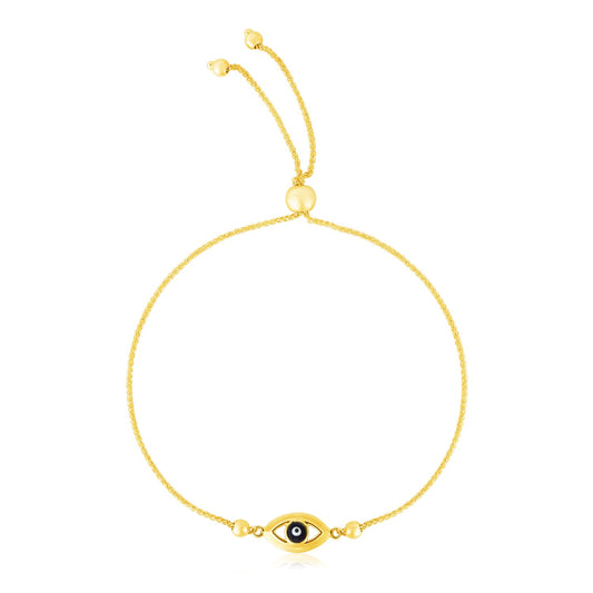 14k Gold Adjustable Evil Eye Bracelet (1.00 mm)