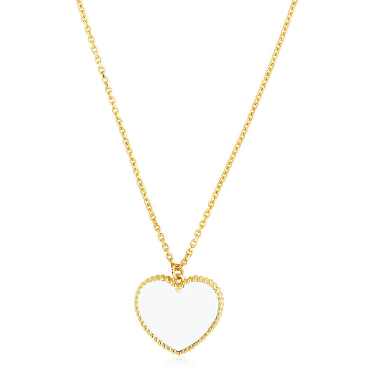 14k Gold High Polish Heart Pearl Paste Necklace