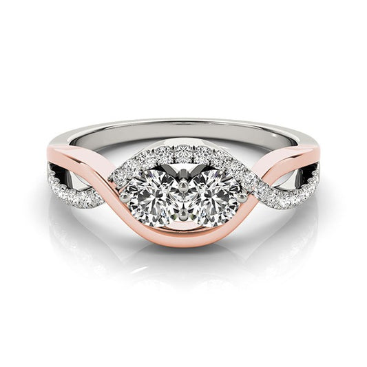 14k White & Rose Gold Infinity Style Two Stone Diamond Ring (5/8 cttw)
