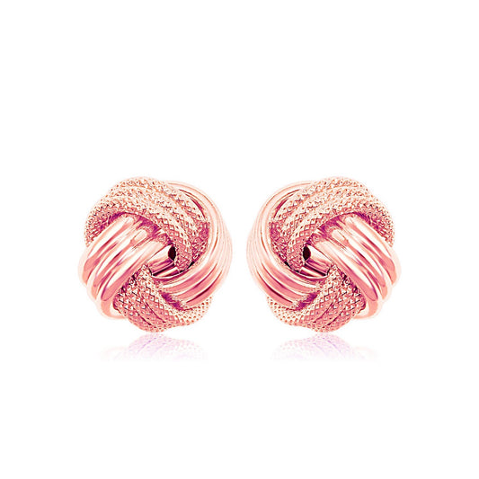 14k Rose Gold Love Knot w/Ridge Texture Earrings