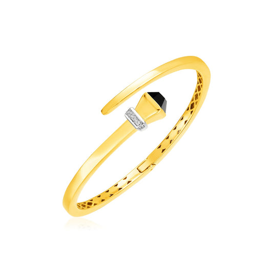 14k Gold Crossover Style Hinged Bangle Bracelet w/Onyx & Diamonds (3.40 mm)