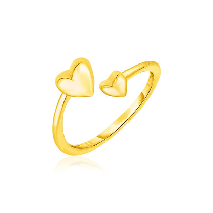 14k Gold Bypass Style Toe Ring w/Polished Hearts