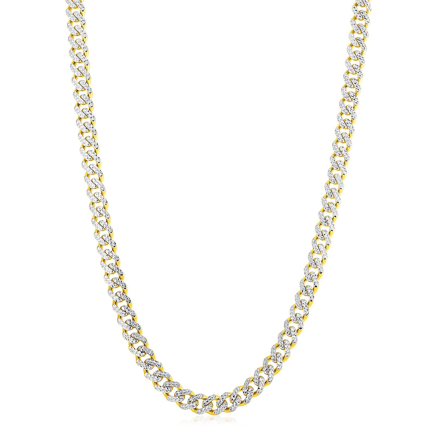 14k Gold White Pave High Polish Modern Lite Miami Cuban Chain 8.00 mm