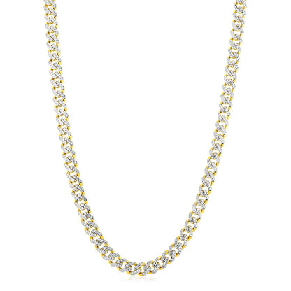 14k Gold White Pave High Polish Modern Lite Miami Cuban Chain 8.00 mm