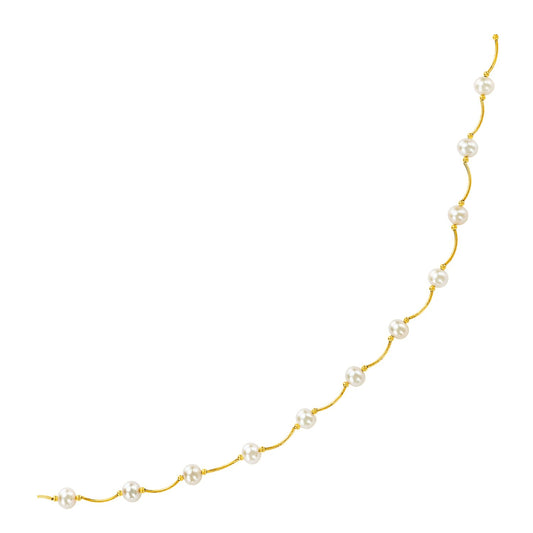 14k Gold Arc Link Necklace w/White Pearls