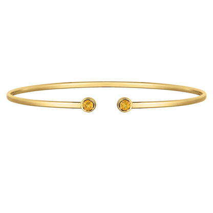 14K Yellow Gold Citrine Open Cuff Bangle (2.00 mm)