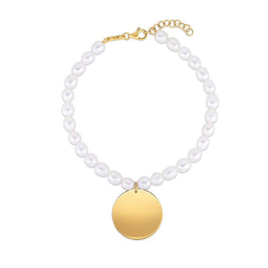 14k Gold Pearl Tag Charm Bracelet