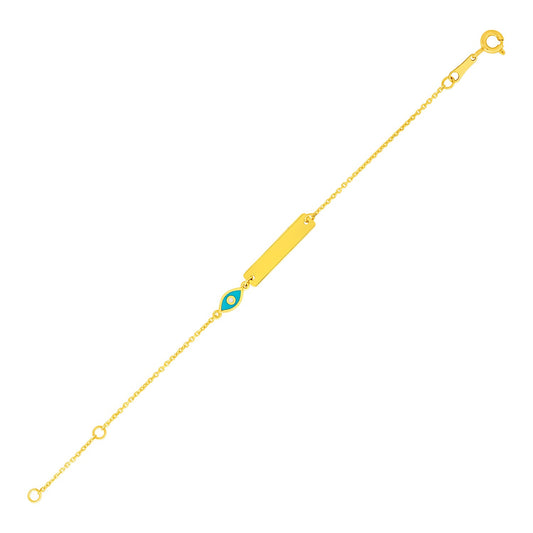 14k Gold 5 1/2-inch Children's ID Bracelet with Enameled Eye (1.00 mm)