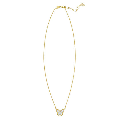 14K Yellow Gold Primavera Mother of Pearl Butterfly Necklace