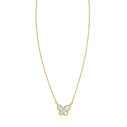 14K Yellow Gold Primavera Mother of Pearl Butterfly Necklace