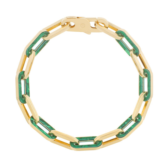 14k Gold Malachite Paperclip Gem Link Bracelet (7.00 mm)