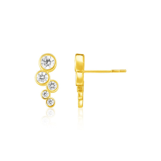 14k Gold Climber Post Earrings w/Circles & Cubic Zirconia's