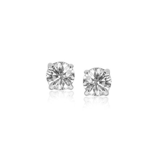 Sterling Silver Stud Earrings w/White Hue Faceted Cubic Zirconia(5mm)