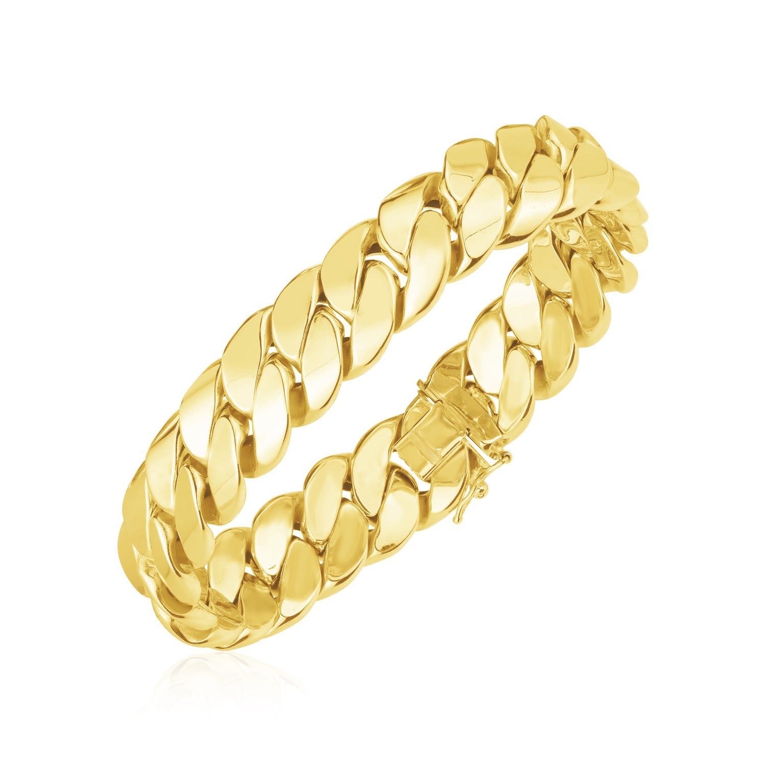 14k Gold High Polish LA Cubana Link Bracelet (14.00 mm)